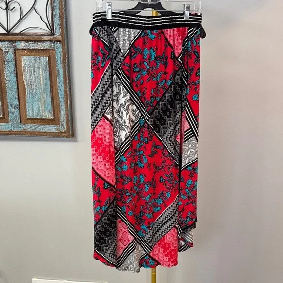 Laundry By Shelli Segal Boho Red and Black Patterned High Low Skirt NWT L - Picture 6 of 11